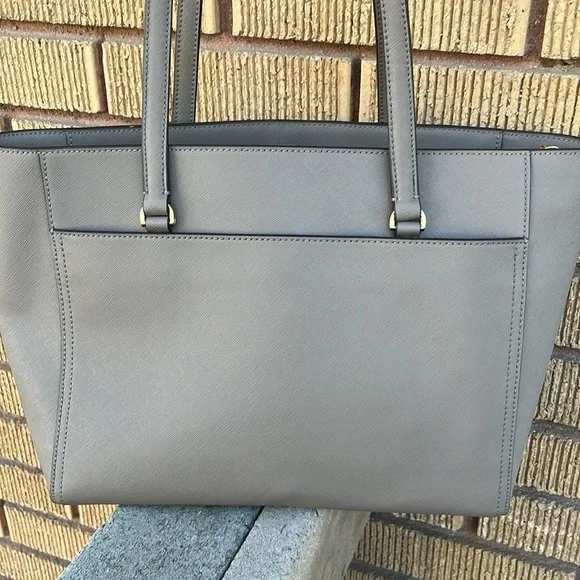 Tory Burch Gray Structured Leather Tote - Picture 7 of 15